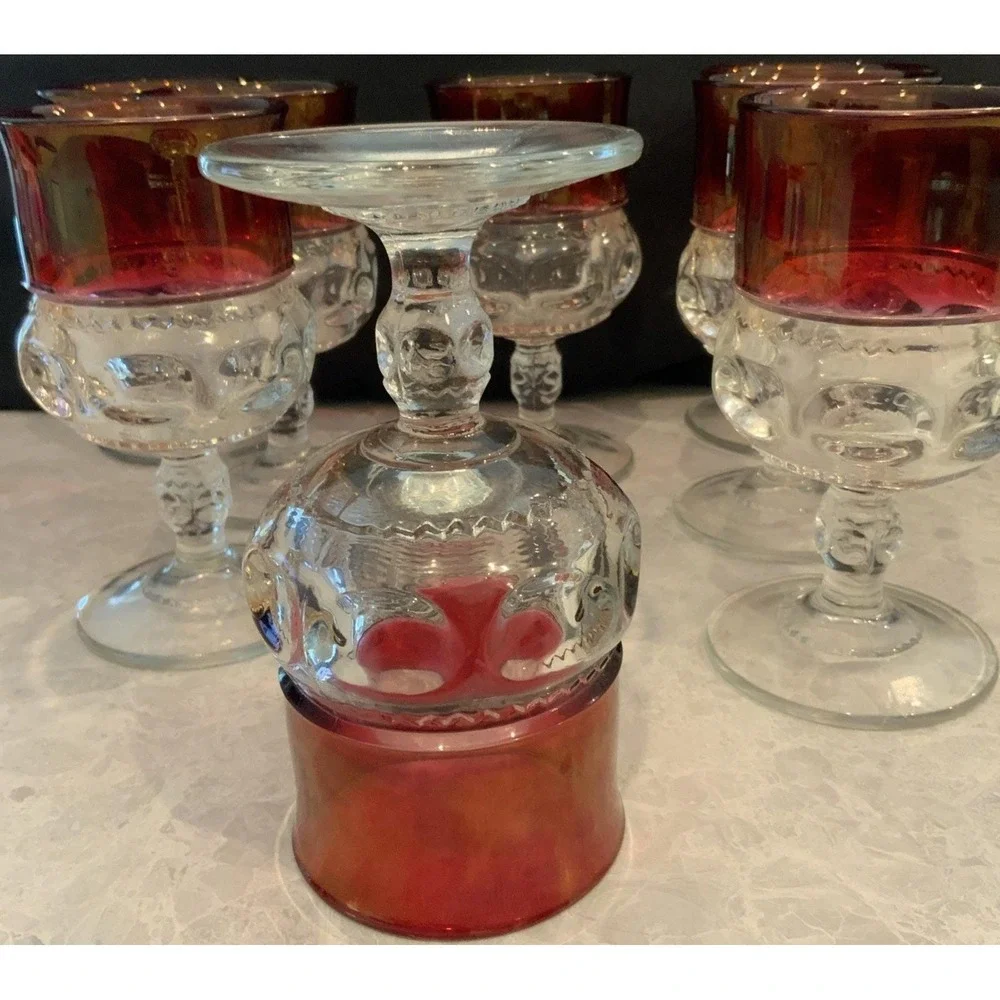 Tiffin Franciscan Kings Crown Thumb Print Ruby Flashed Water Goblets Set of 8